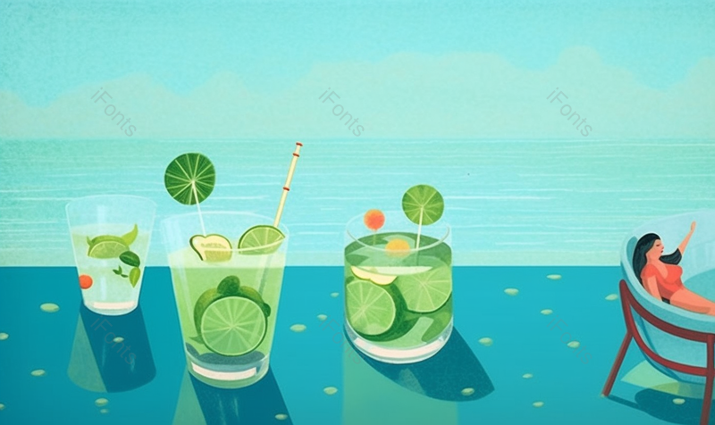 绿色小清新风格夏天饮料插画背景,插画/手绘图,插画/手绘图库,插画/手绘图下载,插画/手绘